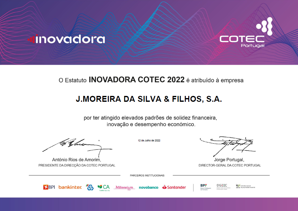 Fomos certificados com Estatuto INOVADORA COTEC 2022 